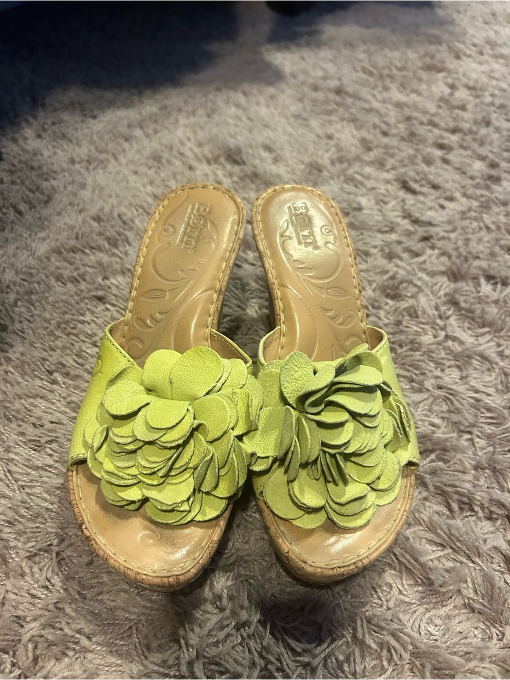 Born Lime Green Floral Slide Sandals